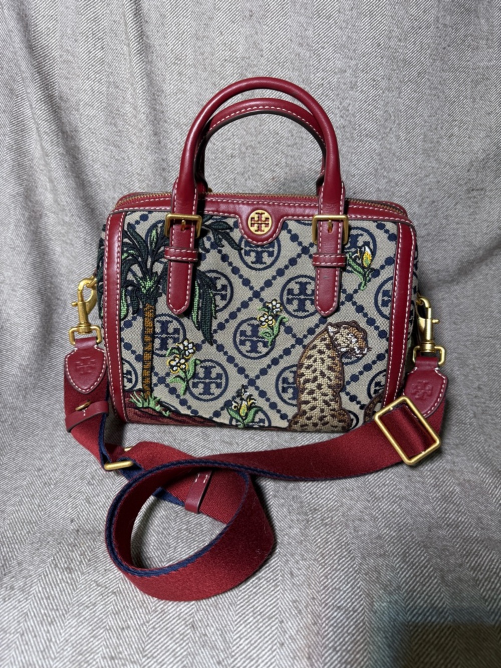 Tory Burch T Monogram Jacquard Embroidered Duffle in Tory Navy - Picture 11 of 15